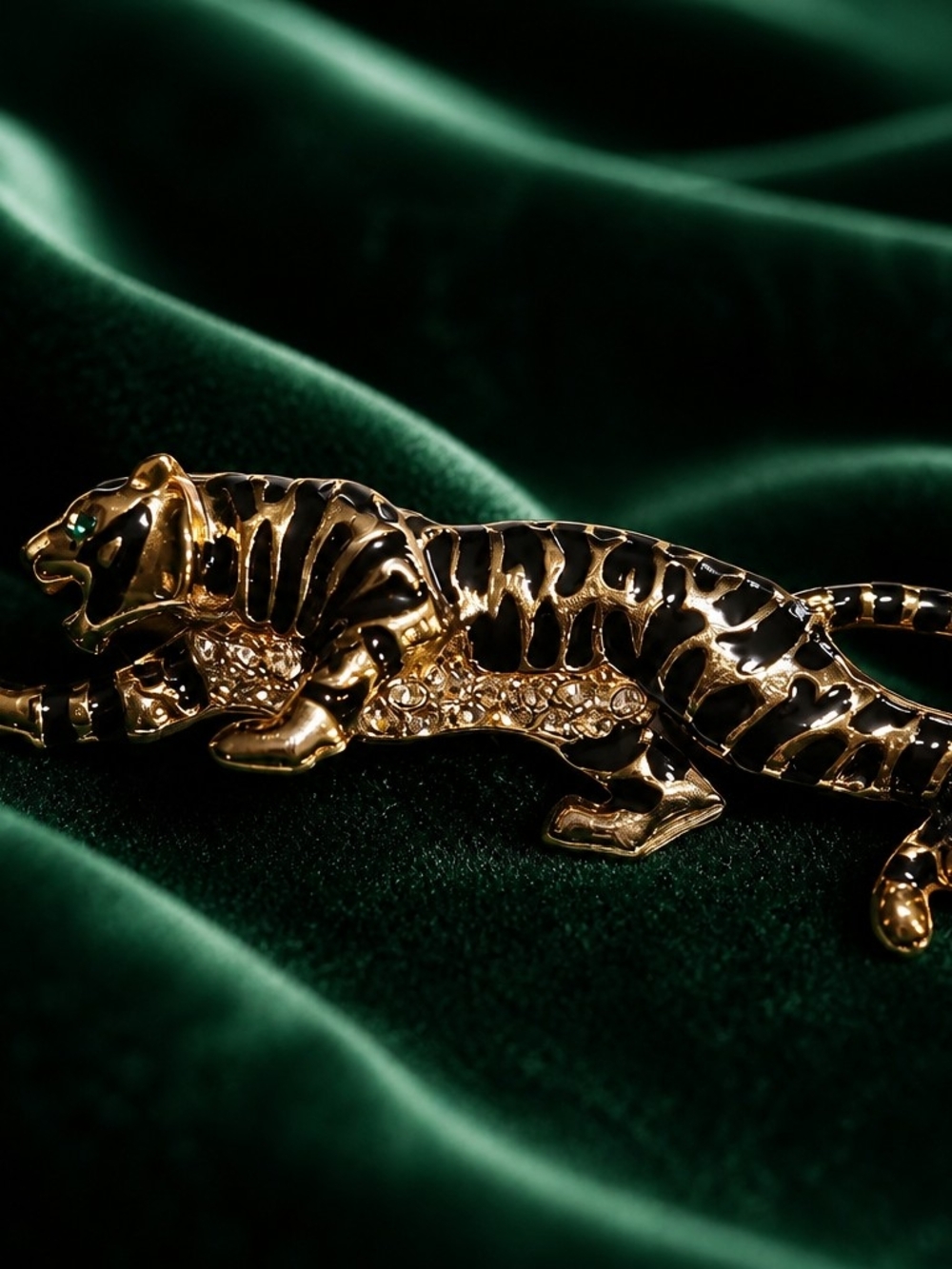 CRAFT signed vintage  enamel rhinestone tiger brooch